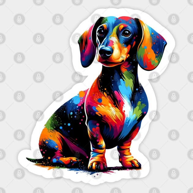 Dachshund Captured in Vivid Splash Color Art Sticker by ArtRUs